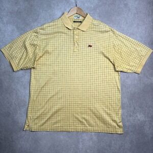 Perlis Mens Shirt XL Cajun Crawfish Polo Yellow Graph Check Short Sleeve